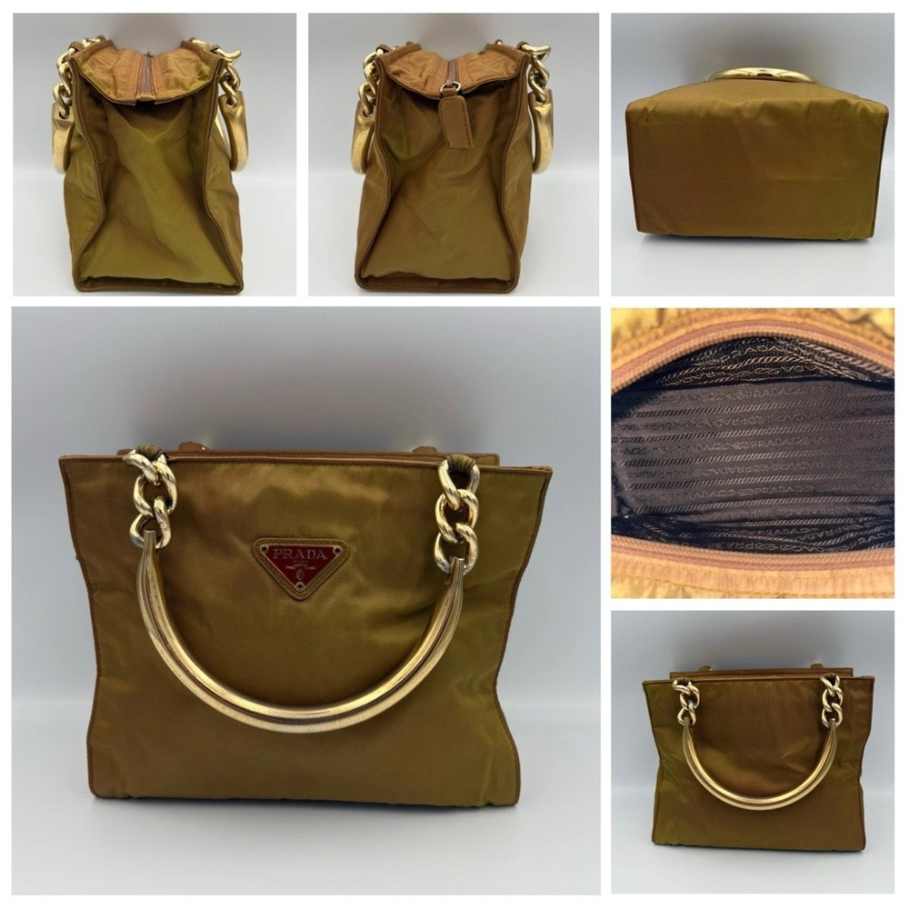 PRADA Tessuto Nylon Tote Bag In Yellow with Gold Hardware